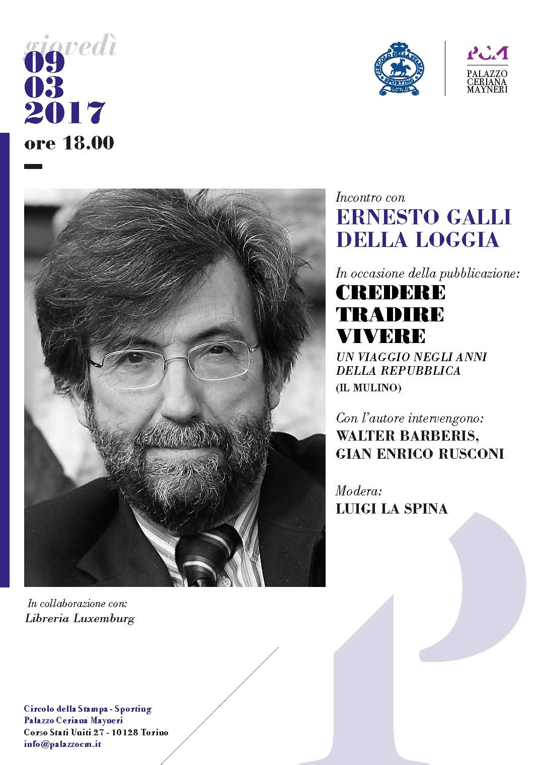 Palazzo Ceriana Mayneri 9 marzo: Presentazione del libro "Credere Tradire Vivere" di Ernesto Galli Della Loggia