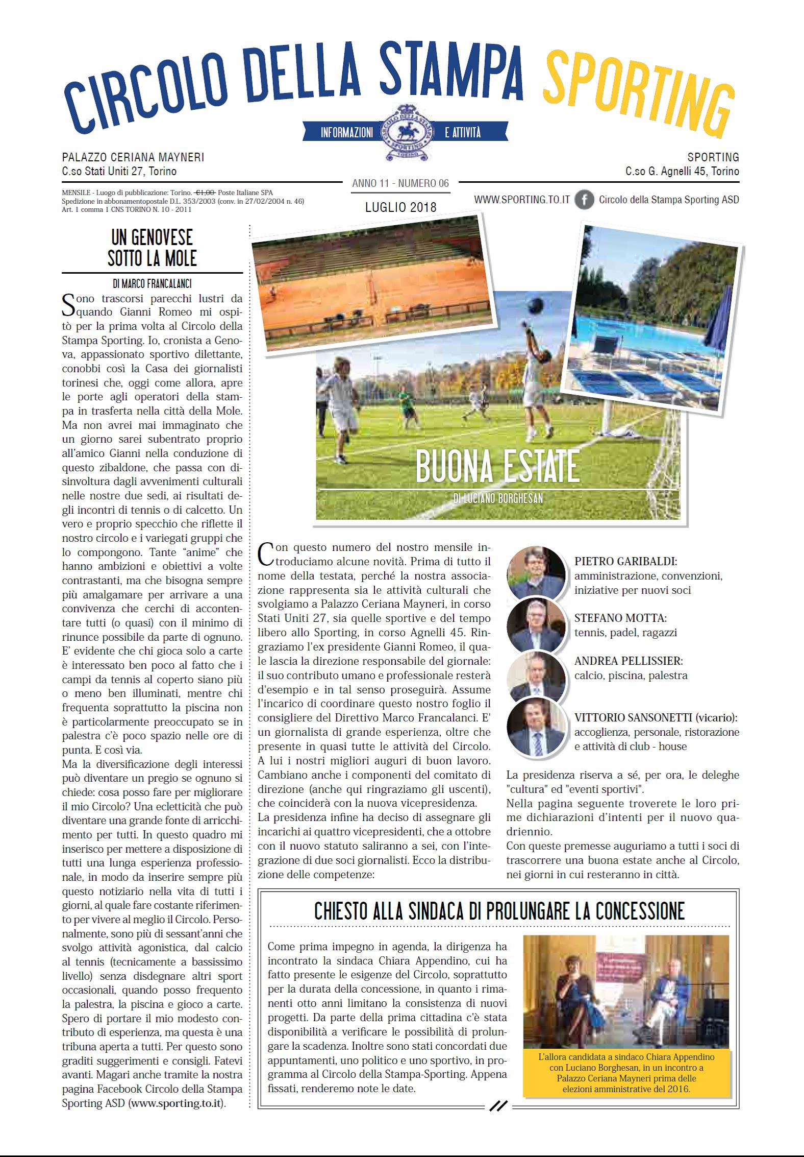 CIRCOLO DELLA STAMPA SPORTING luglio 2018