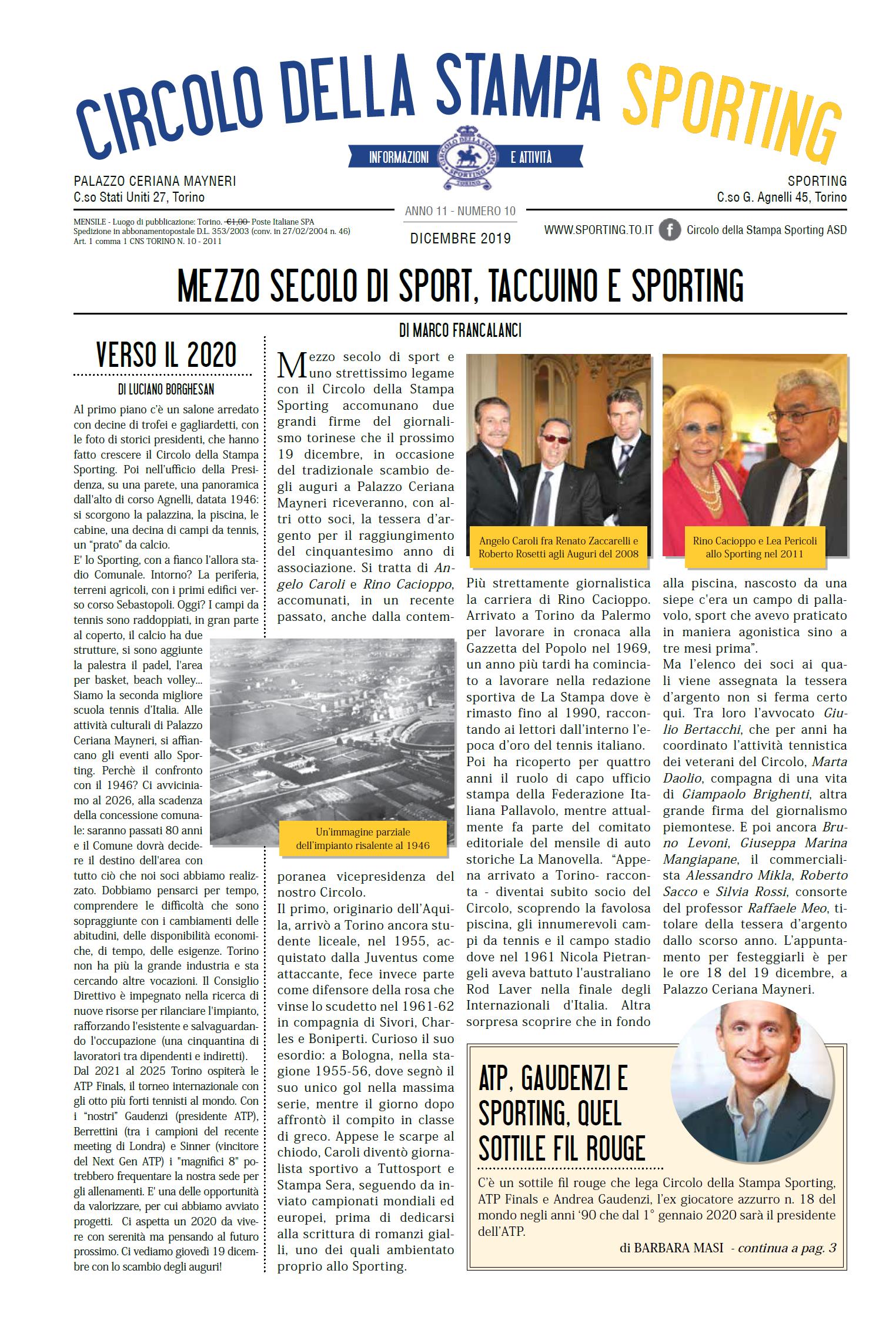 CIRCOLO DELLA STAMPA SPORTING dicembre 2019