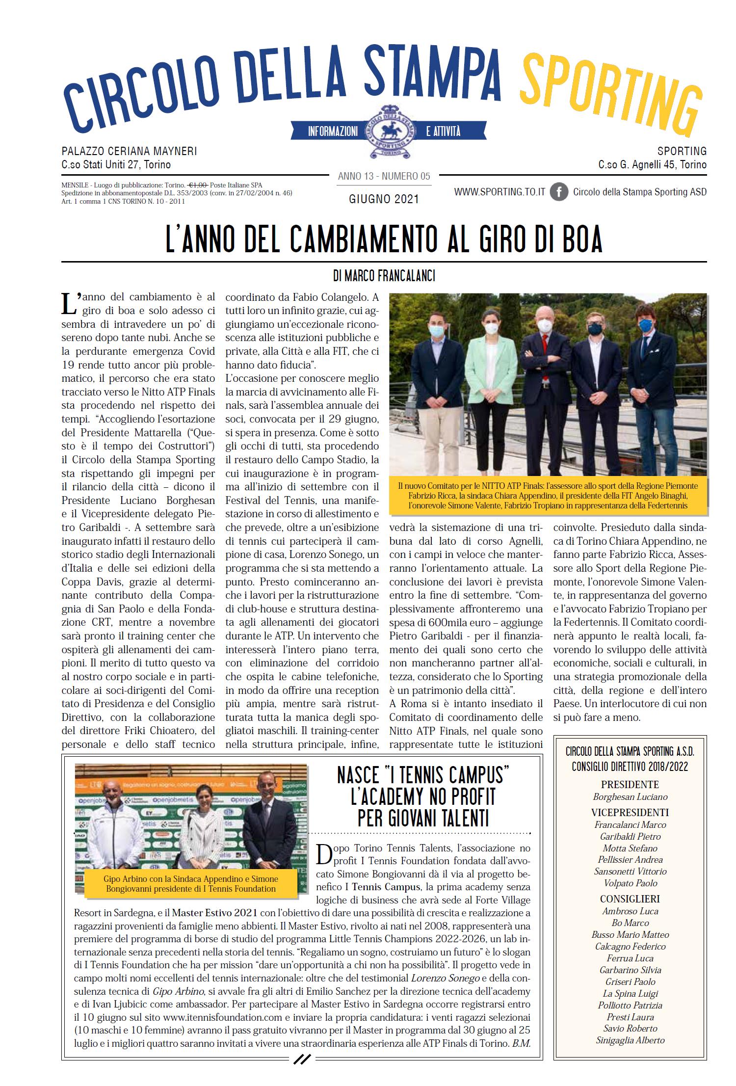 CIRCOLO DELLA STAMPA SPORTING A.S.D giugno 2021