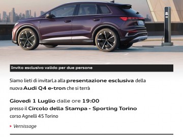 Allo Sporting Giovedì 1° luglio PRESENTAZIONE ESCLUSIVA NUOVA AUDI Q4 e-tron