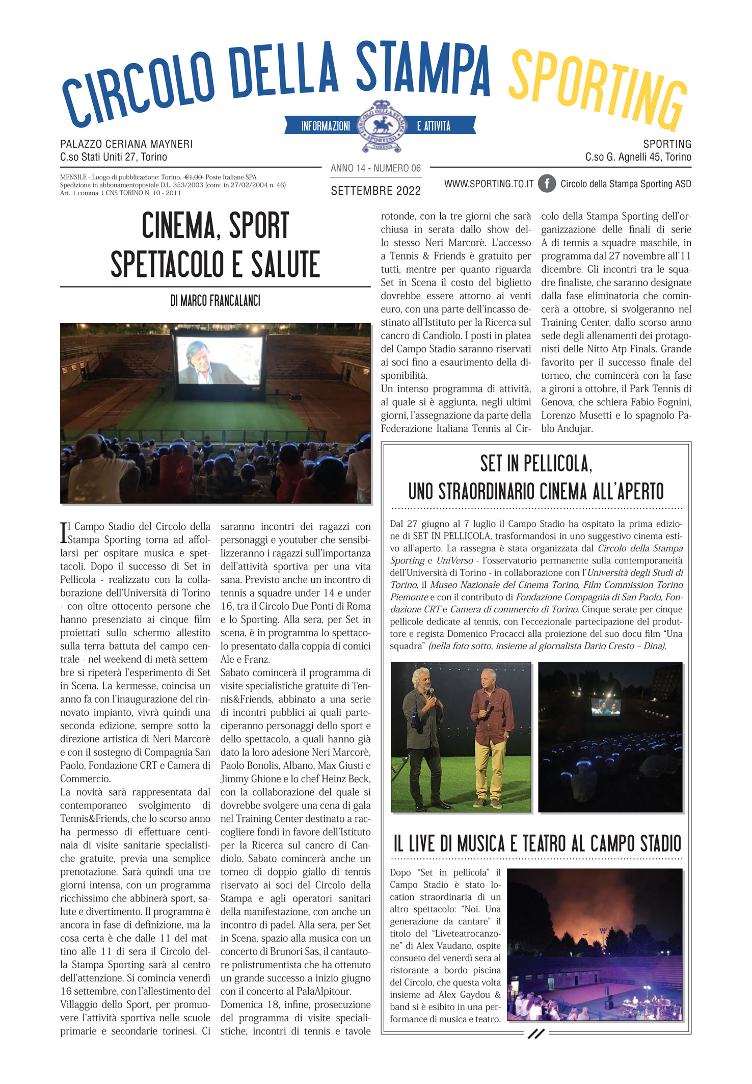 CIRCOLO DELLA STAMPA SPORTING, settembre 2022