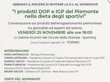 IL 25 NOVEMBRE ALLO SPORTING CONFERENZA A CURA DEI CONSORZI DOP E IGP PIEMONTE