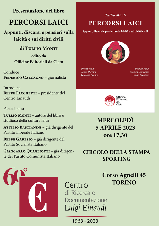 ALLO SPORTING IL 5 APRILE PRESENTAZIONE DEL LIBRO "PERCORSI LAICI"