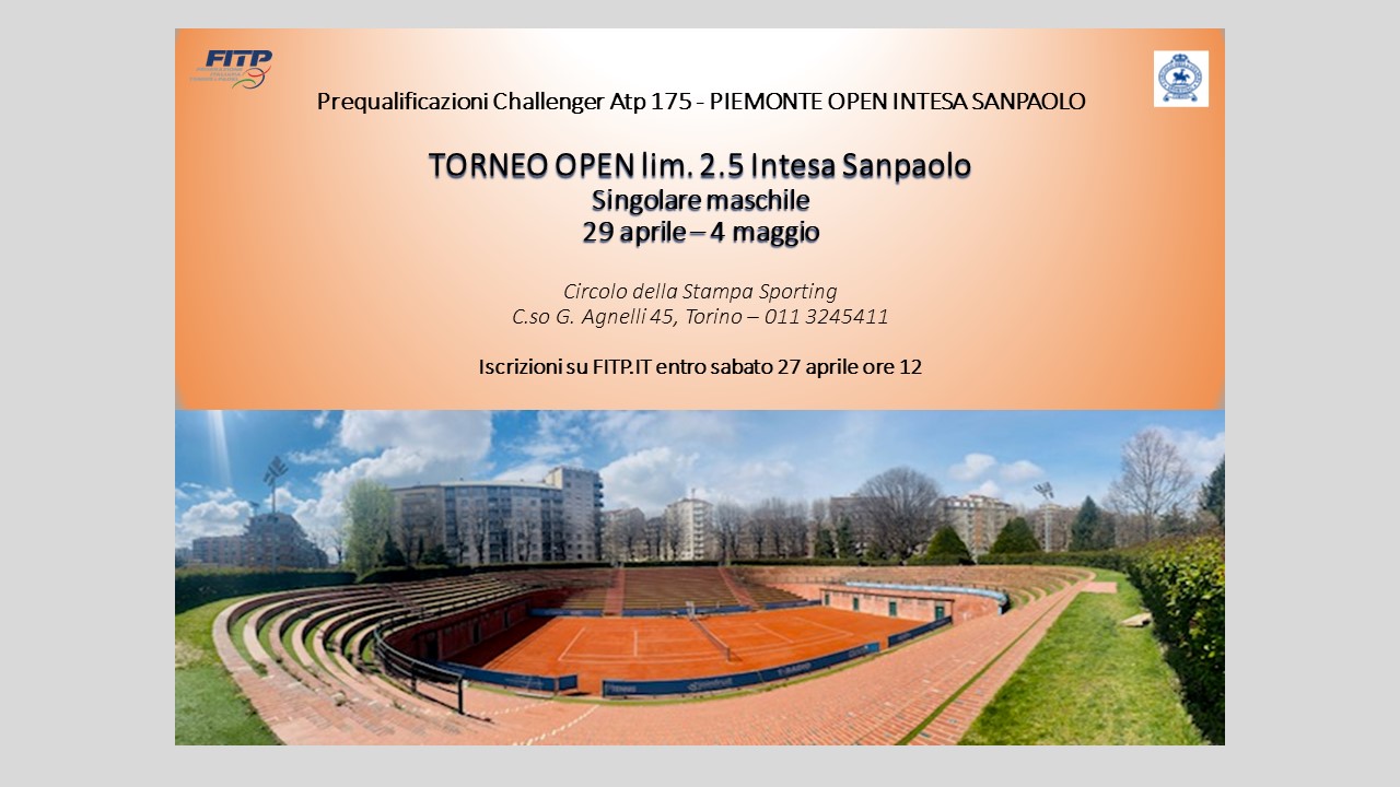 2° TORNEO OPEN INTESA SANPAOLO, IN PALIO LA WILD CARD PER IL CHALLENGER ATP 175