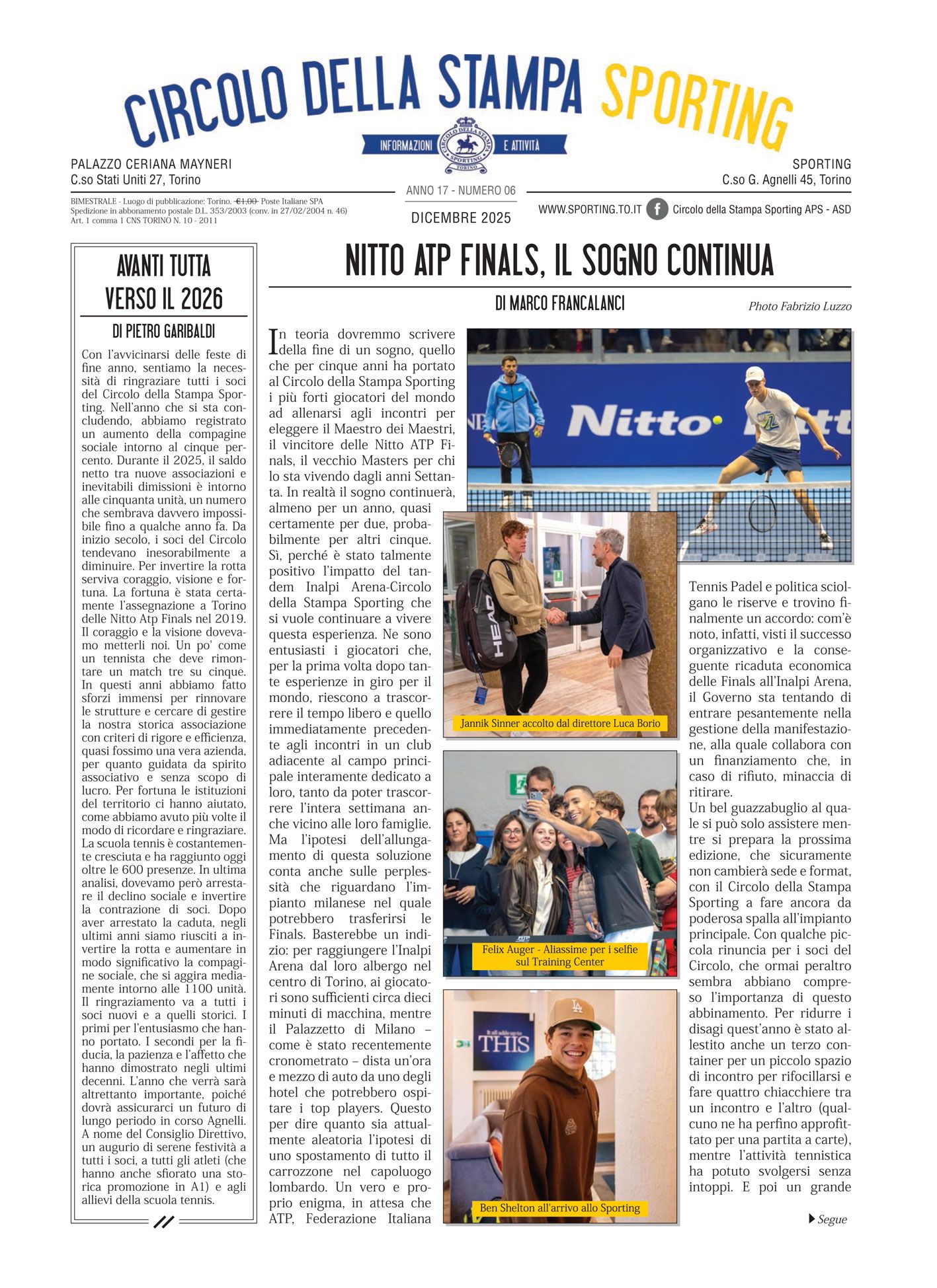 CIRCOLO DELLA STAMPA SPORTING dicembre 2025