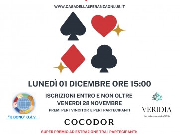 LUNEDI’ 1 DICEMBRE: TORNEO DI BURRACO PER LA CASA DELLA SPERANZA ONLUS