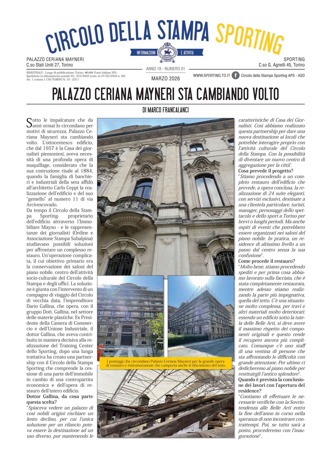 CIRCOLO DELLA STAMPA SPORTING ASD, marzo 2026