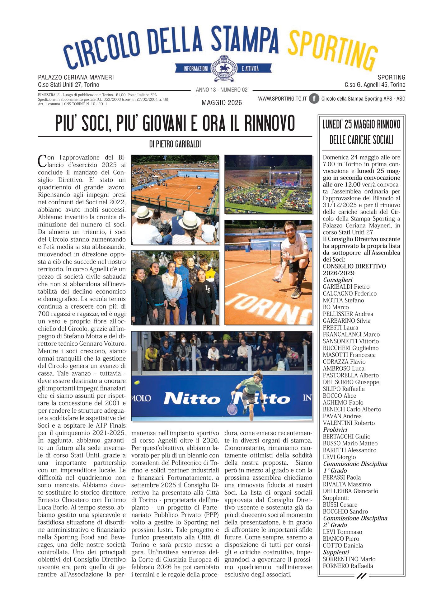 CIRCOLO DELLA STAMPA SPORTING, maggio 2026