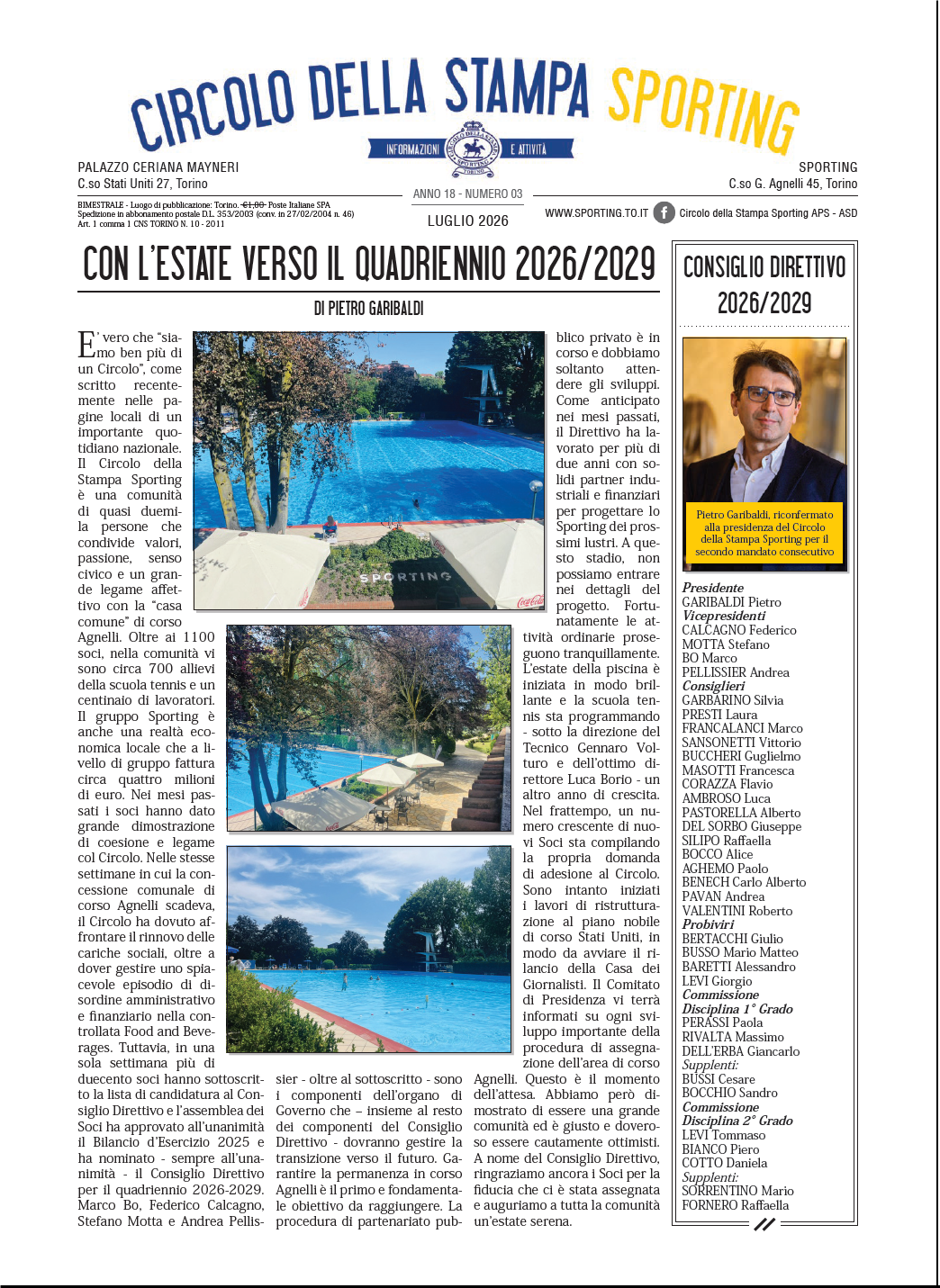 CIRCOLO DELLA STAMPA SPORTING, luglio 2026