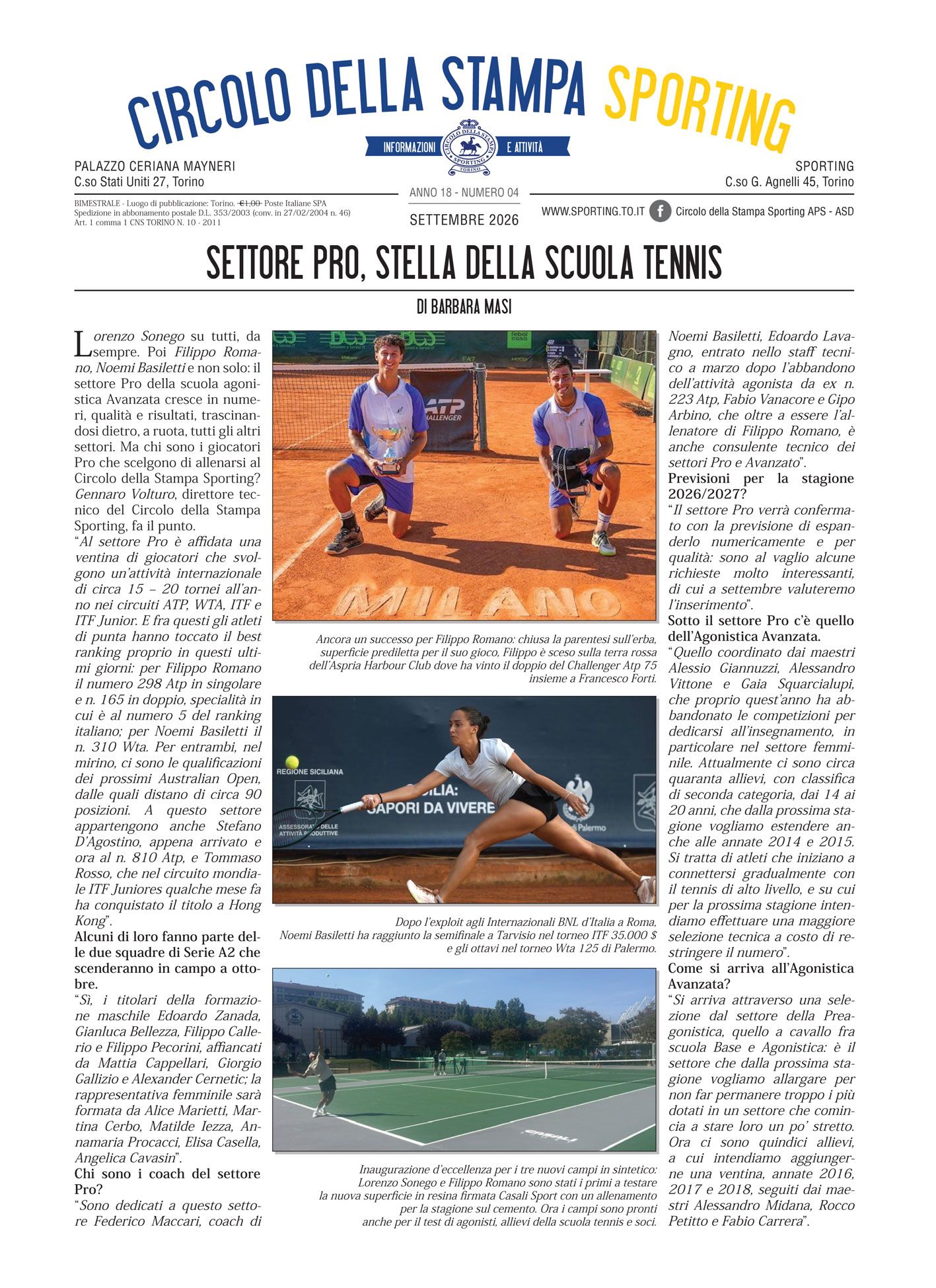CIRCOLO DELLA STAMPA SPORTING, settembre 2026
